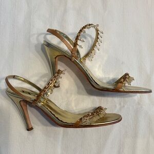 Nina Gold Leather Strappy Heels
